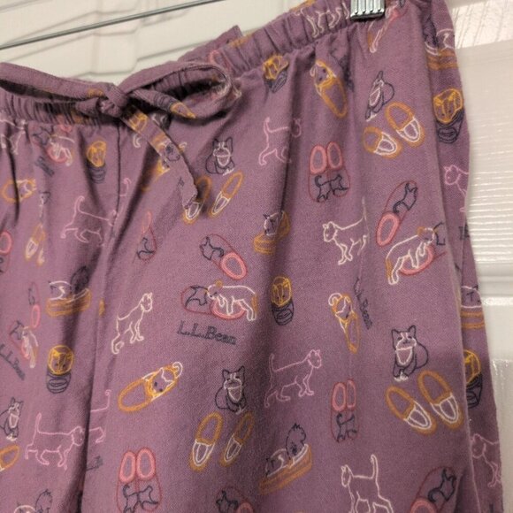 LL Bean Cat Lover Flannel Pajama Pants Womens Size Medium Purple Drawstring - Picture 3 of 8